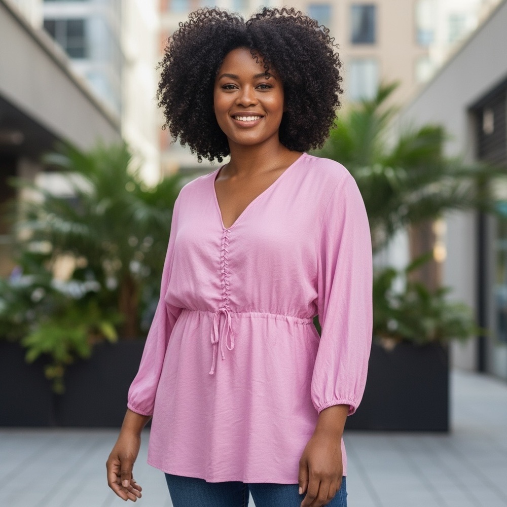 Zara Pink Ruched Front Mini Dress Tunic 3/4 Sleeve - Size XXL
